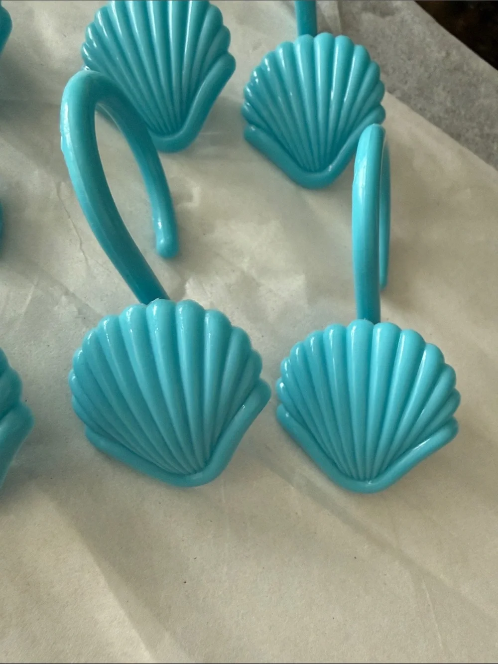 Aqua Shell Shower Curtain Hooks - Set of 12